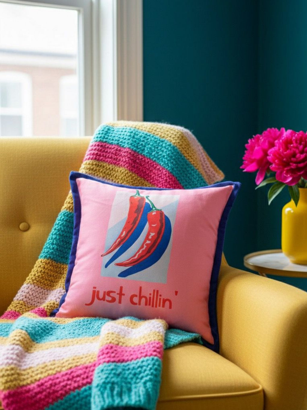 Just Chillin Yazılı Çift Taraflı Süet Kırlent Kılıfı - 43x43cm