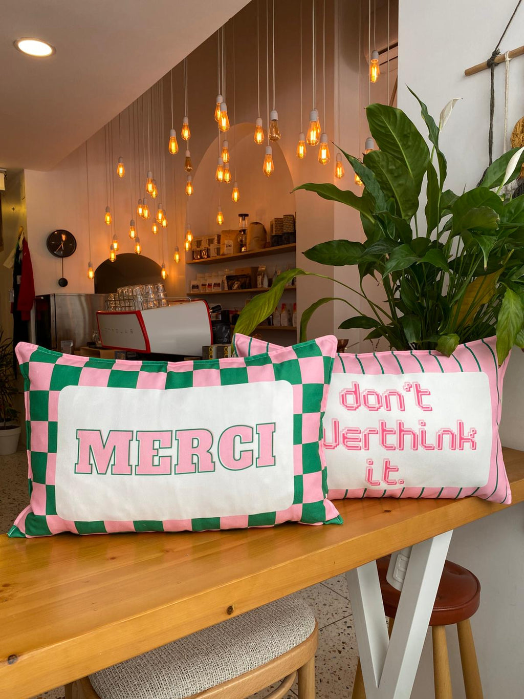 Merci -Dont Overthink It Yazılı 2li Kırlent Kılıfı Seti - 30x50 cm