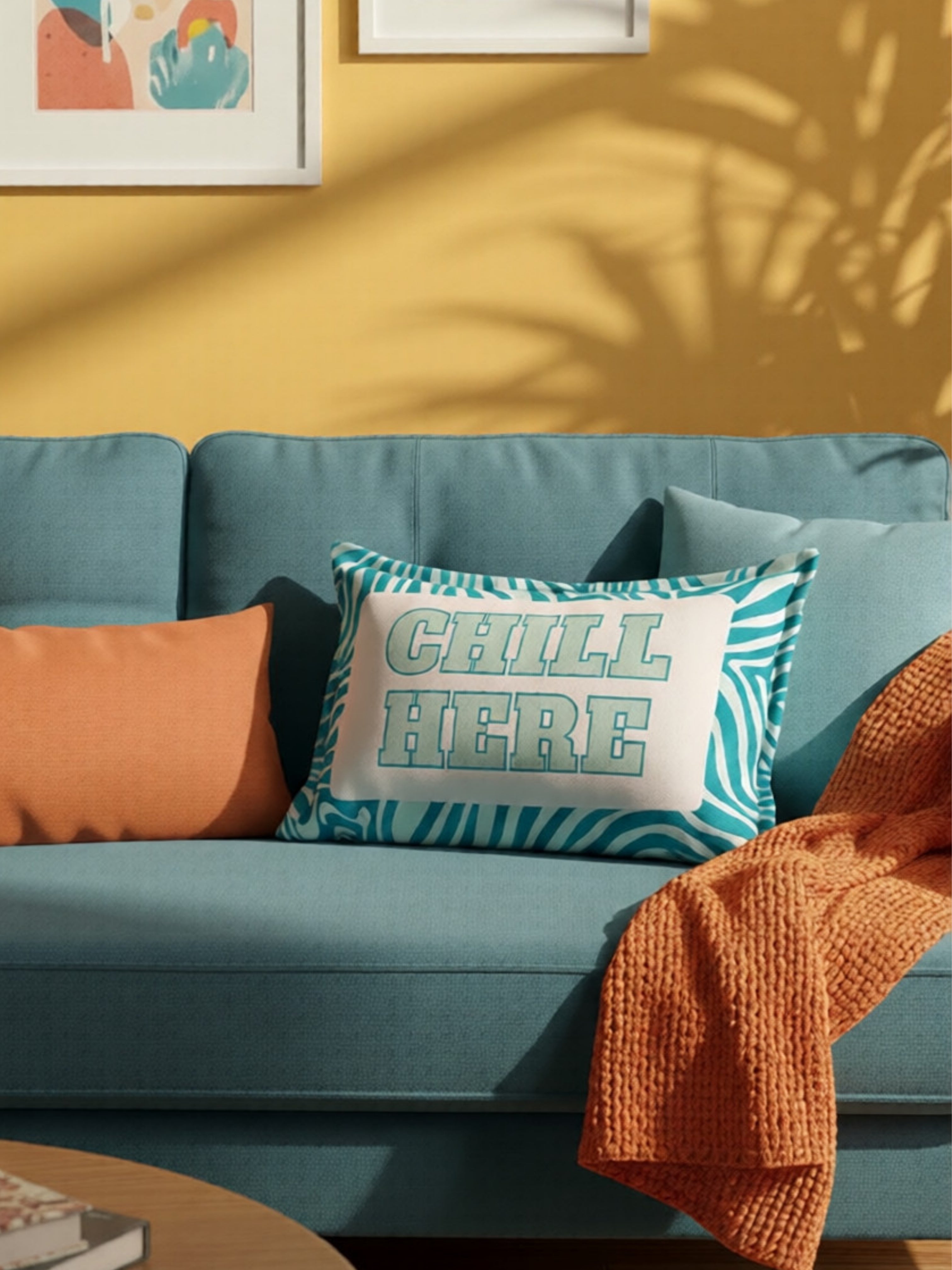 Chill Here Yazılı Çift Taraflı Süet Su Yeşili Kırlent Kılıfı - 30x50 cm