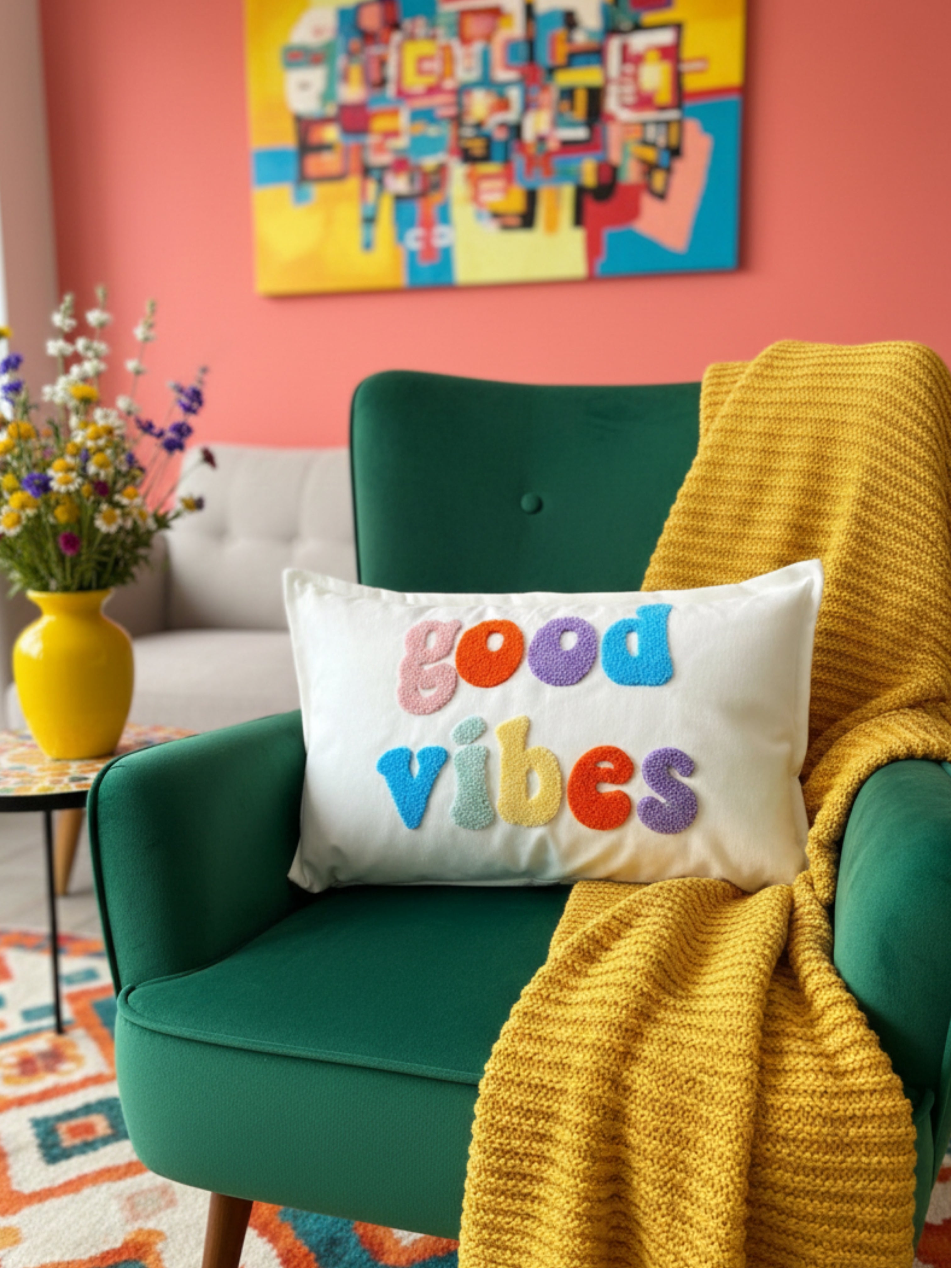 Good Vibes Punch Işlemeli Kırlent Kılıfı - 30x50 cm