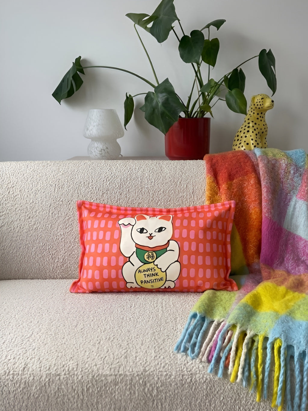 Kedi Figürlü Çift Taraflı Süet Kırlent Kılıfı - 30x50 cm