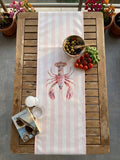Istakoz Desenli Pembe Çizgili Yazlık Runner - 45x145 cm