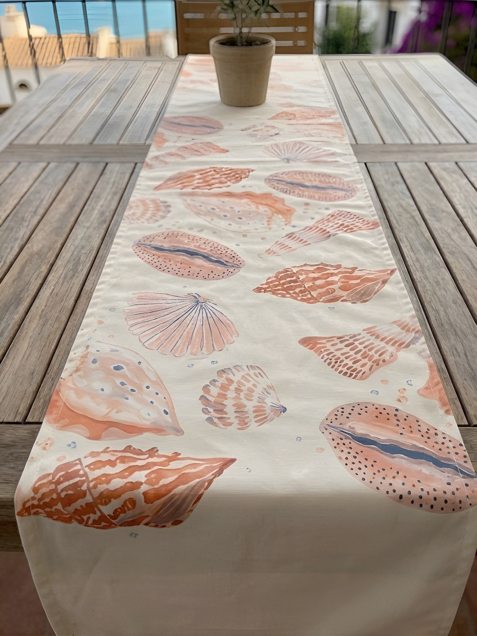Deniz Kabuğu Desenli Dekoratif Yazlık Runner - 45x145 cm