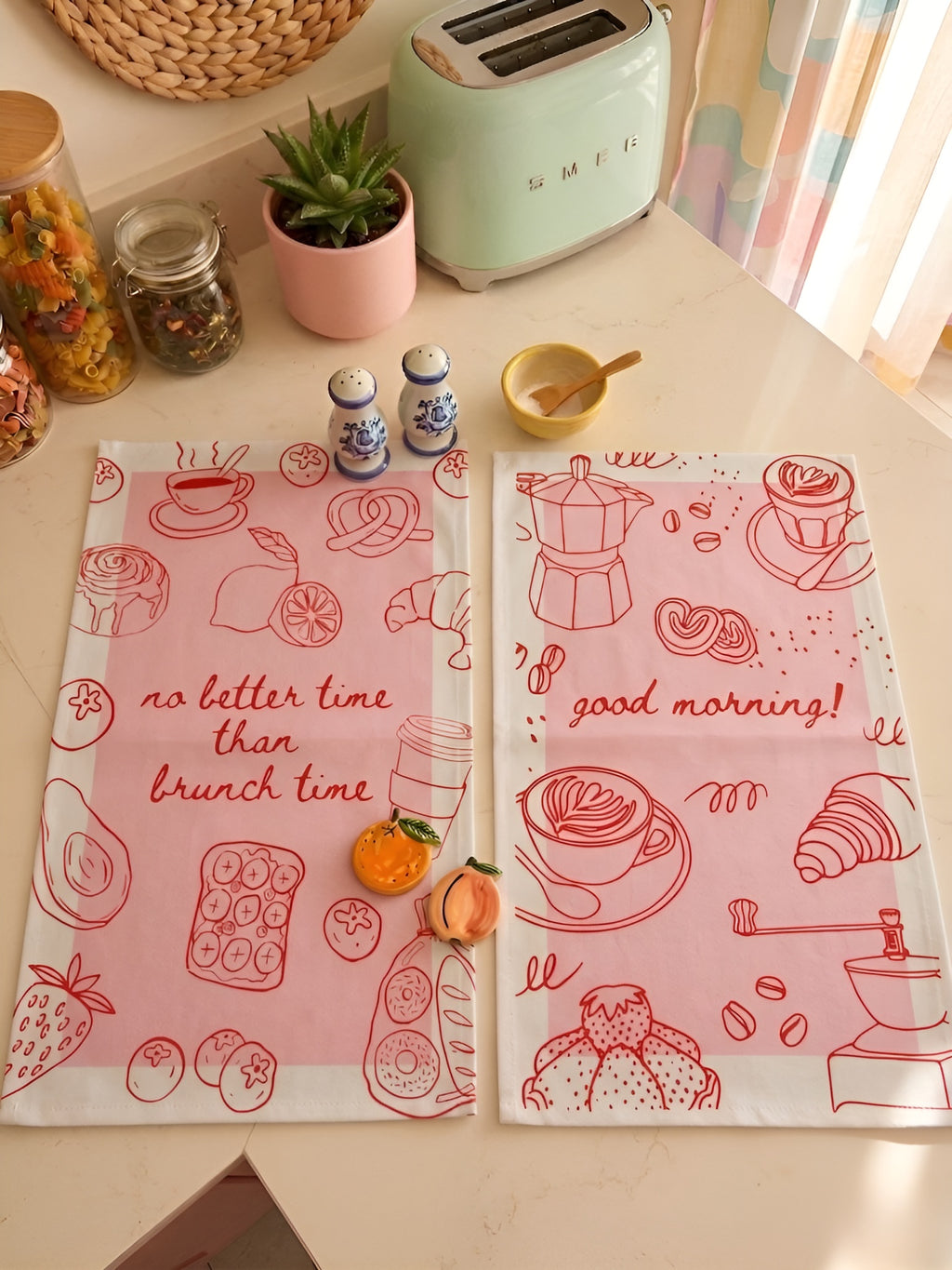 Pembe Beyaz 2li Mutfak Havlusu Seti - 30x50 cm