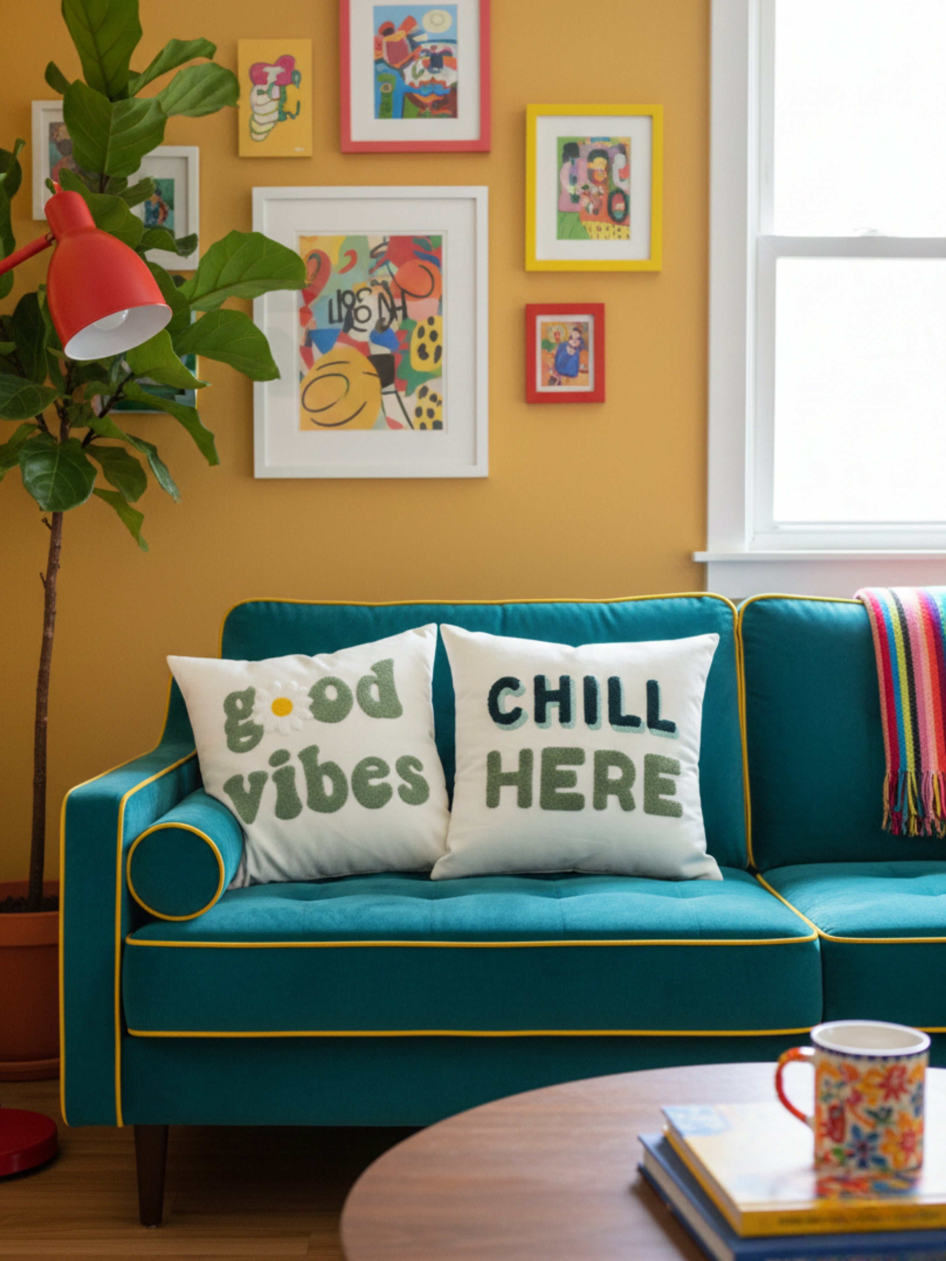 Yeşil Good Vibes - Chill Here Punch İşlemeli 2li Kırlent Kılıfı - 43x43 cm