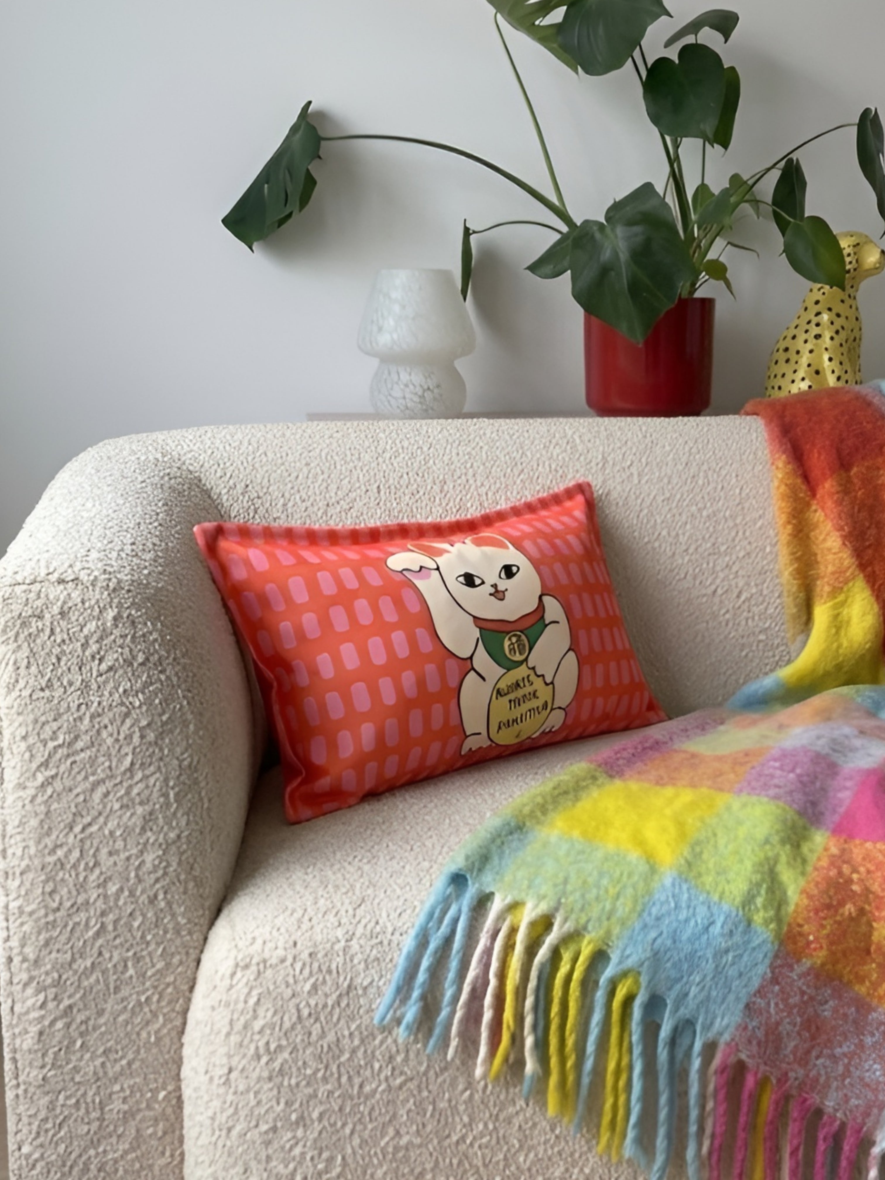 Kedi Figürlü Çift Taraflı Süet Kırlent Kılıfı - 30x50 cm