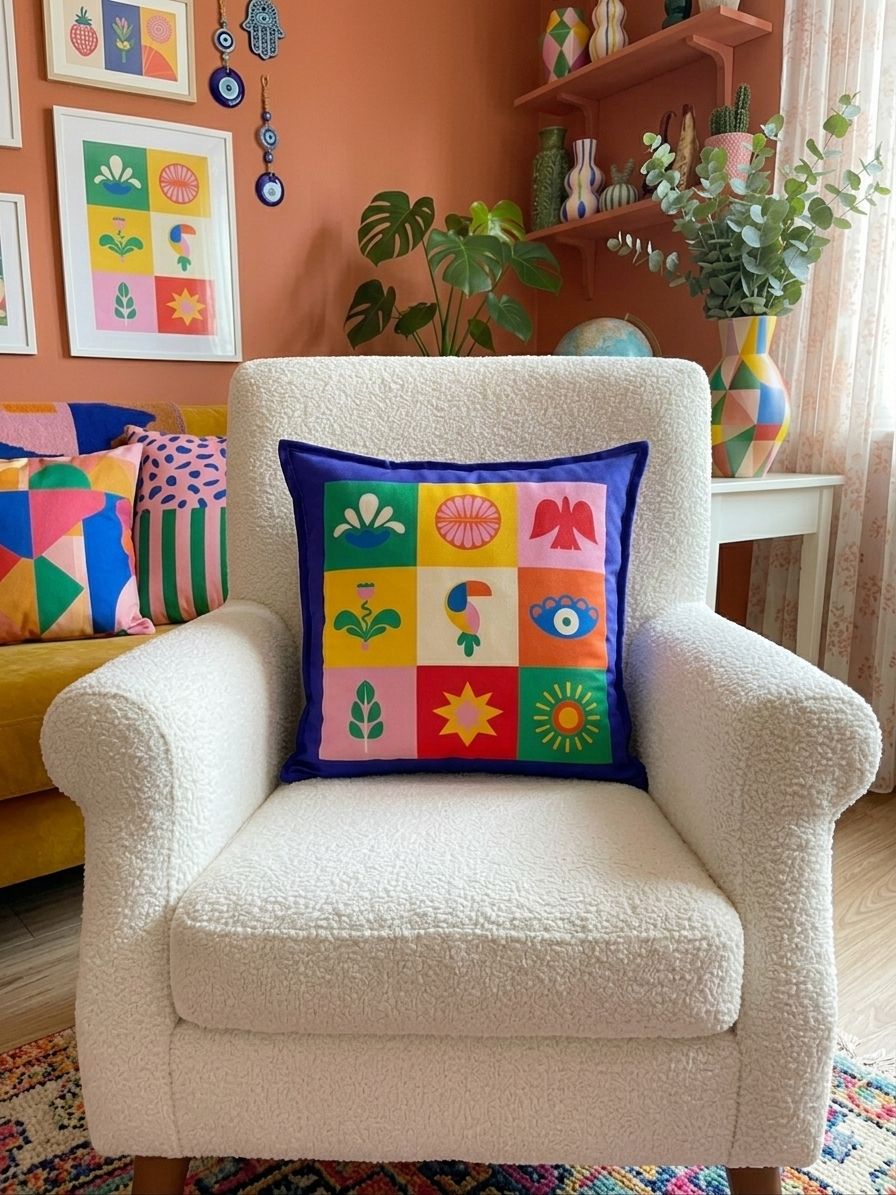 Renkli Çift Taraflı Baskı Dekoratif Süet Kırlent Kılıfı - 43x43 cm