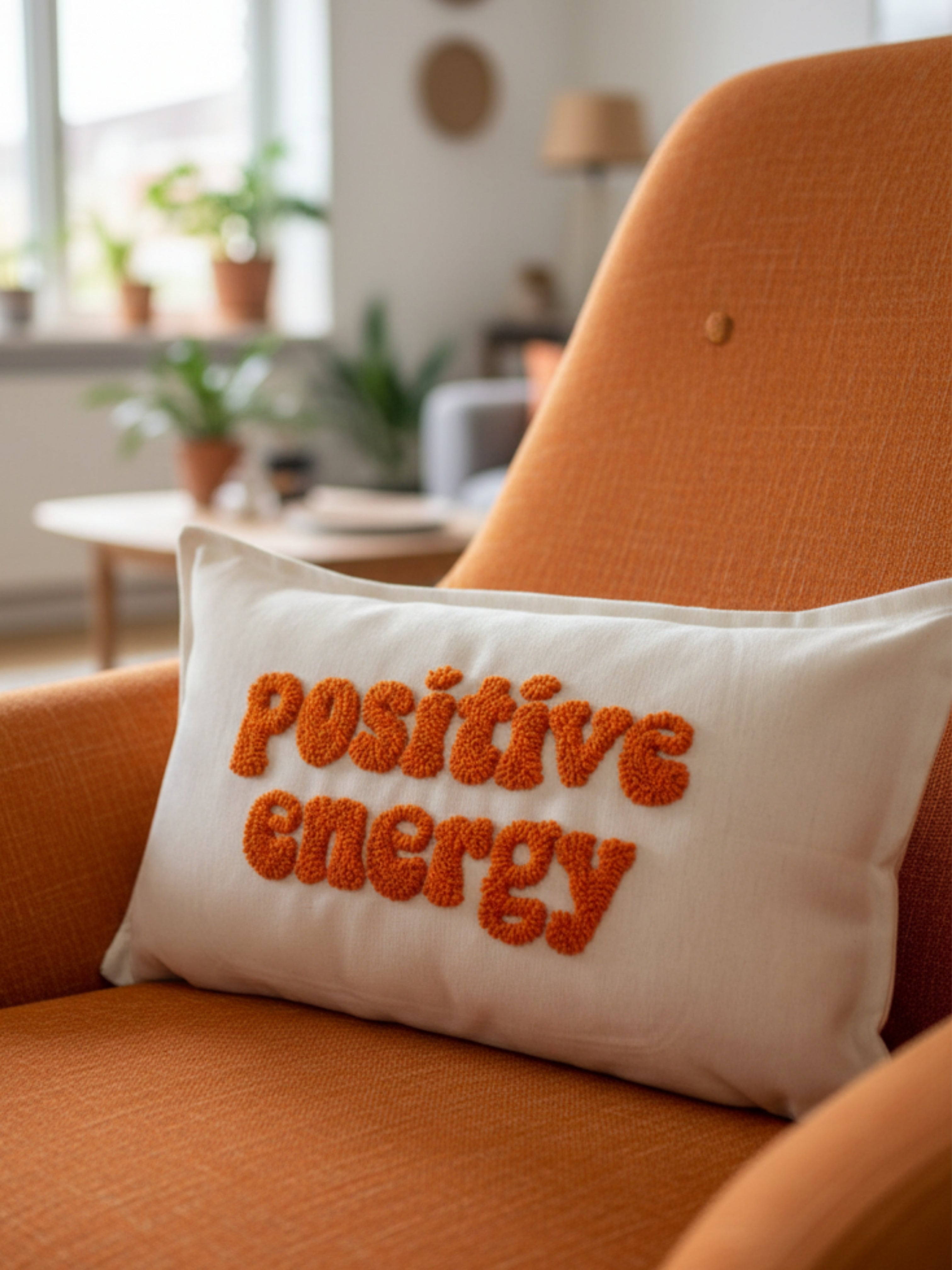 Positive Energy Punch İşlemeli Kırlent Kılıfı - 30x50 cm