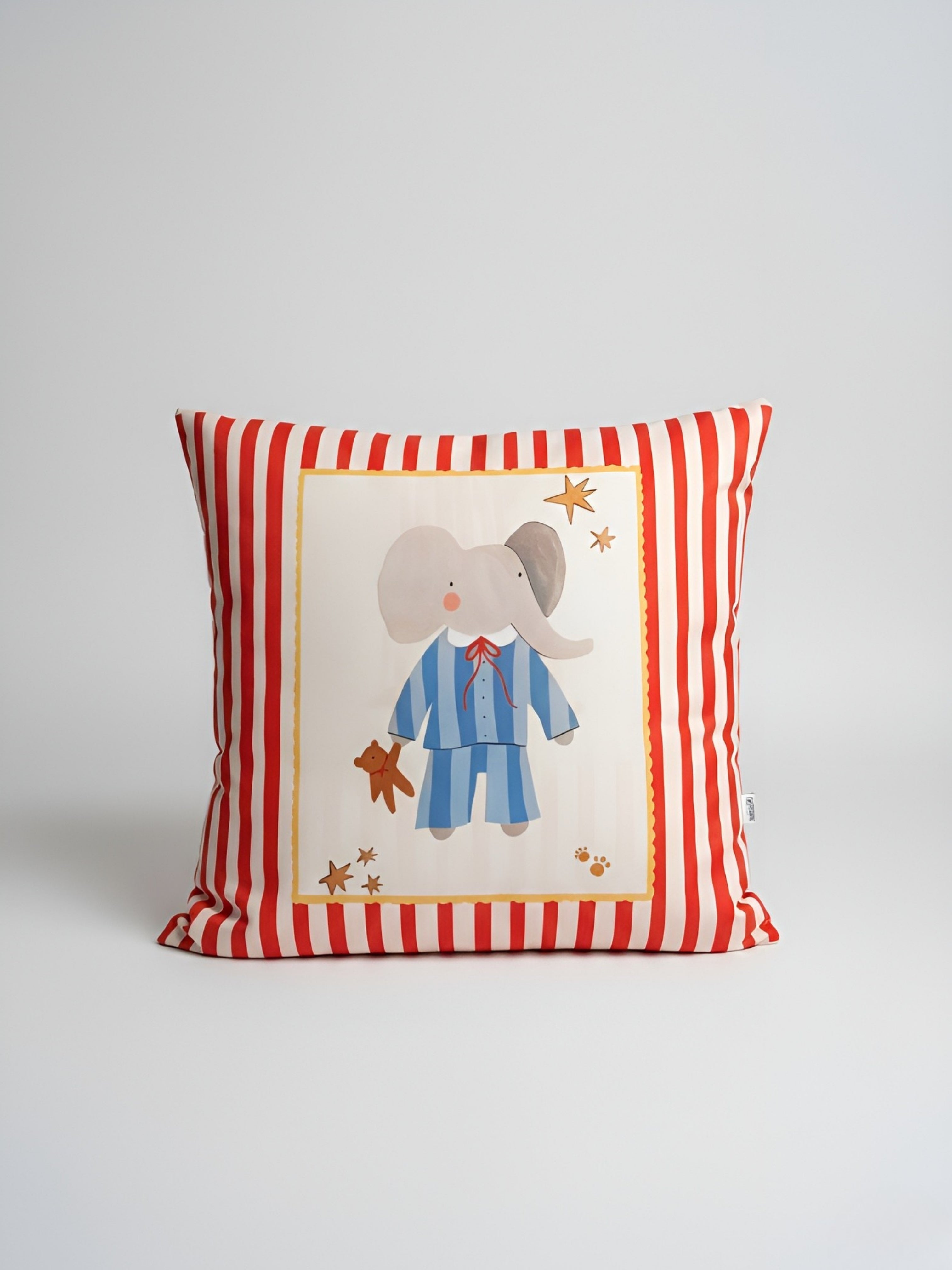 Fil Desenli Çizgili Çocuk Odası  Kırlent Kılıfı - 43x43 cm