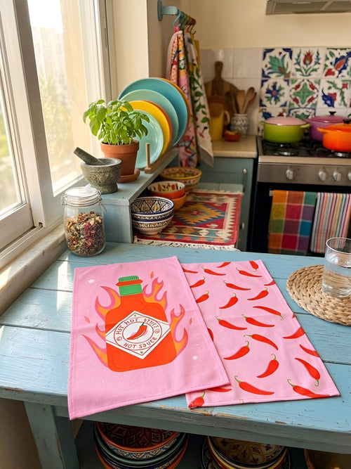 Biber Desenli 2li Pembe Mutfak Havlusu Seti - 30x50cm