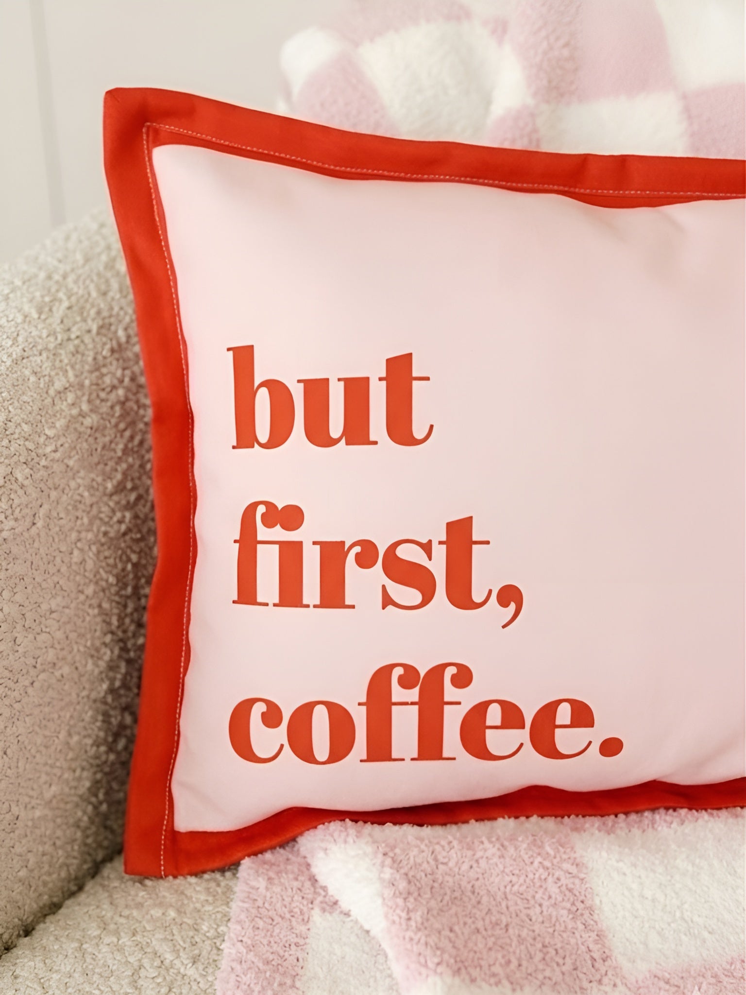 But First Coffee Yazılı Çift Taraflı Kırlent Kılıfı - 30x50 cm