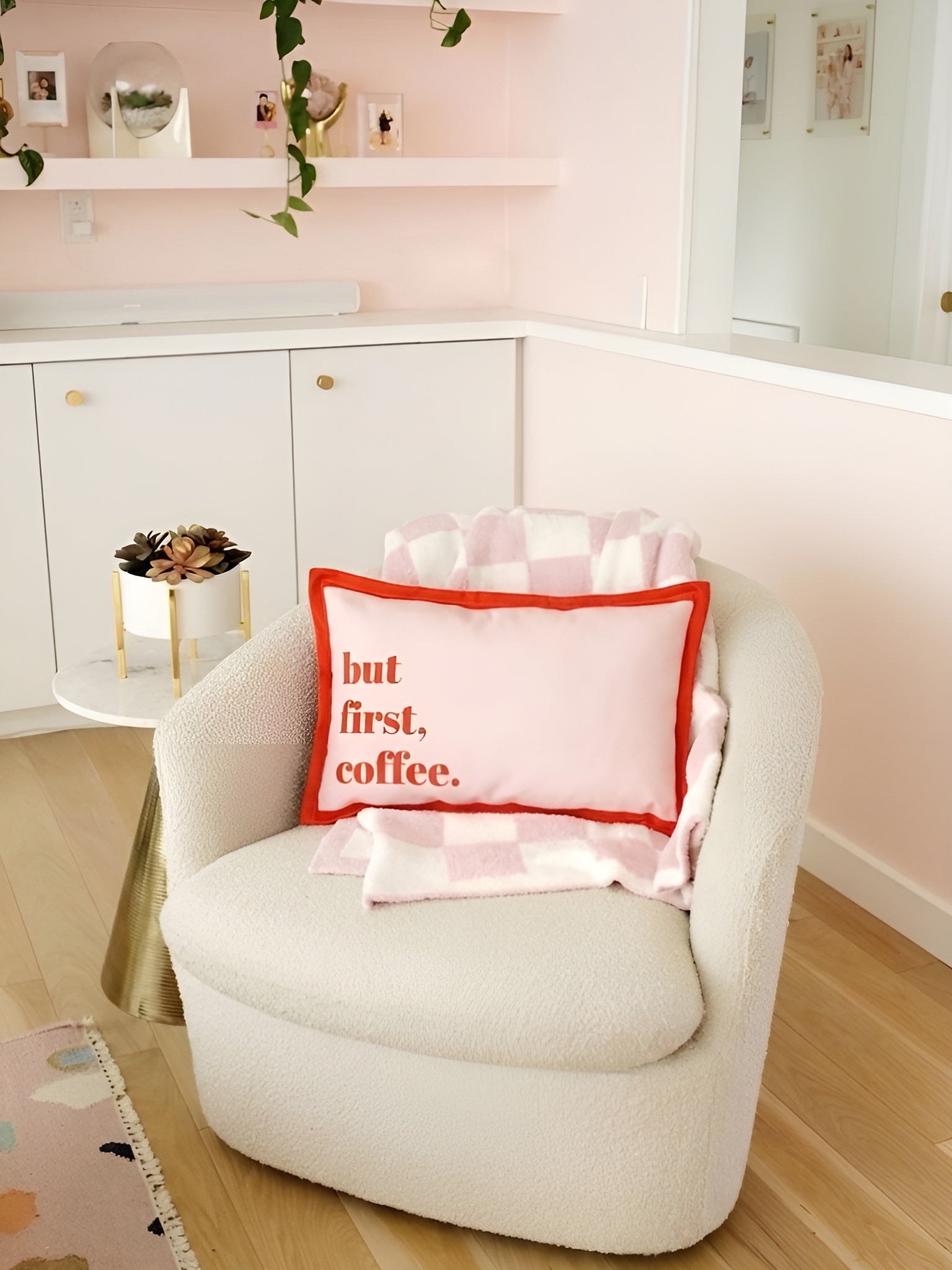 But First Coffee Yazılı Çift Taraflı Kırlent Kılıfı - 30x50 cm
