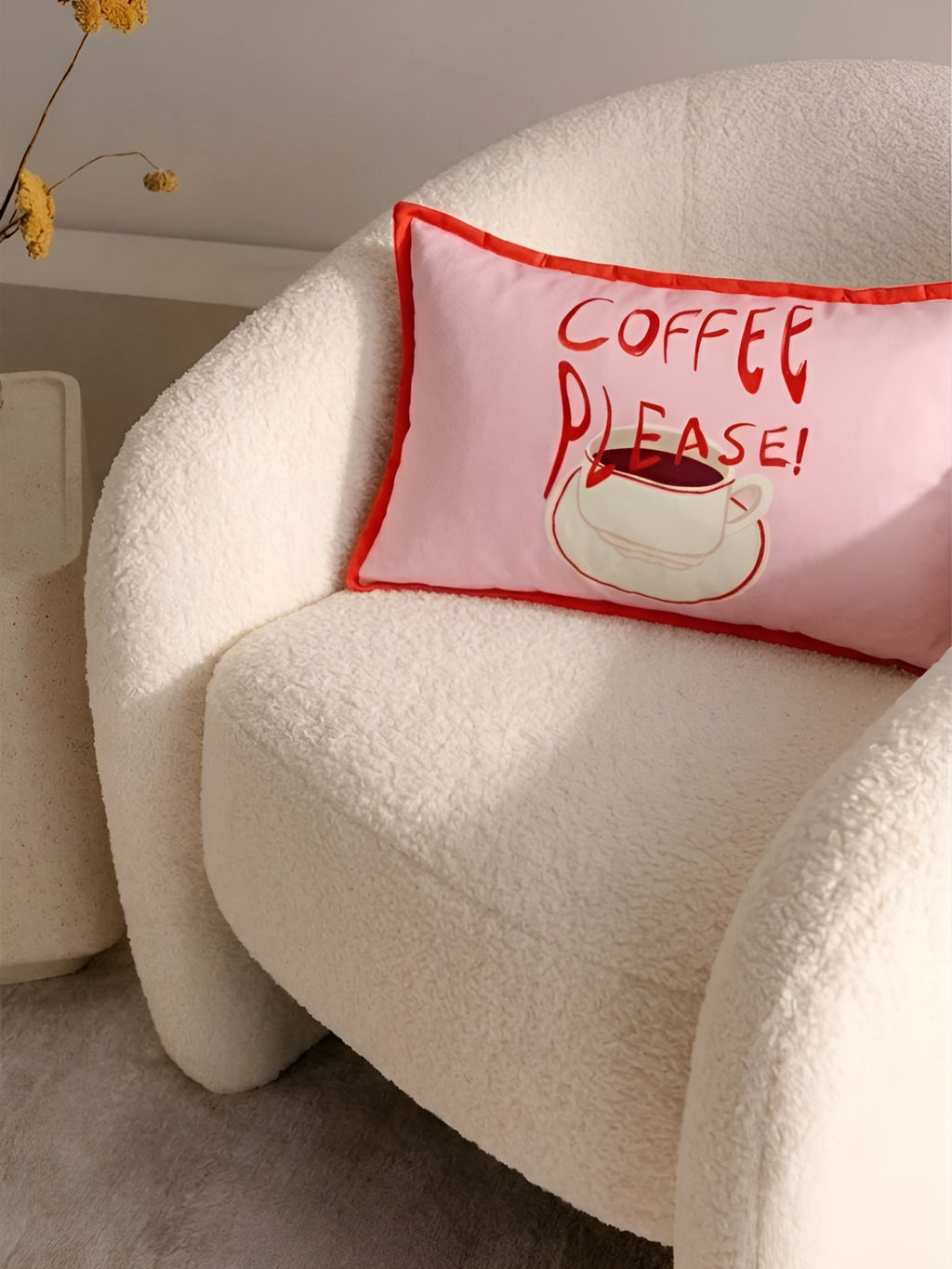 Coffee Please Yazılı Süet Kırlent Kılıfı - 30x50 cm