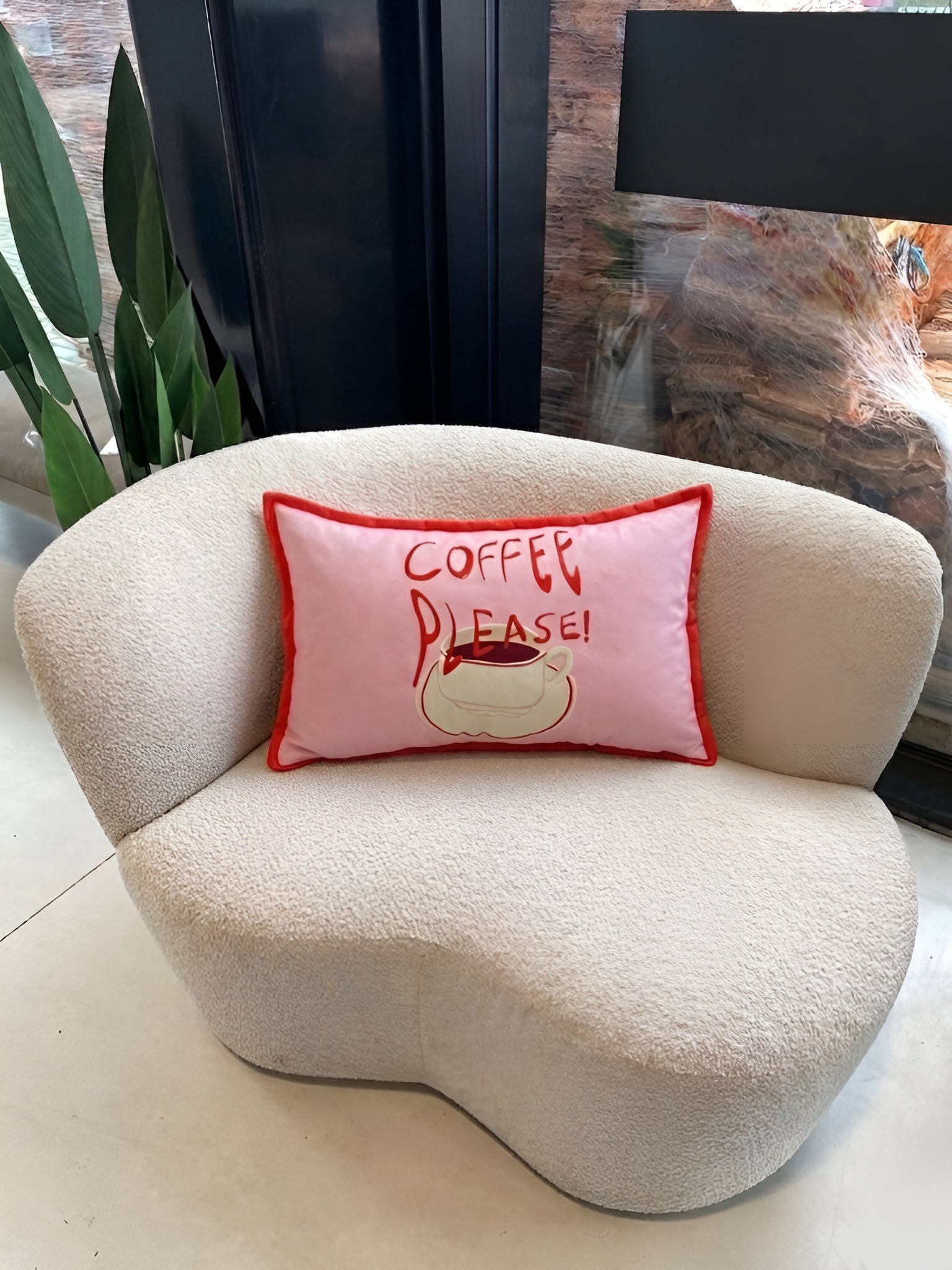 Coffee Please Yazılı Süet Kırlent Kılıfı - 30x50 cm