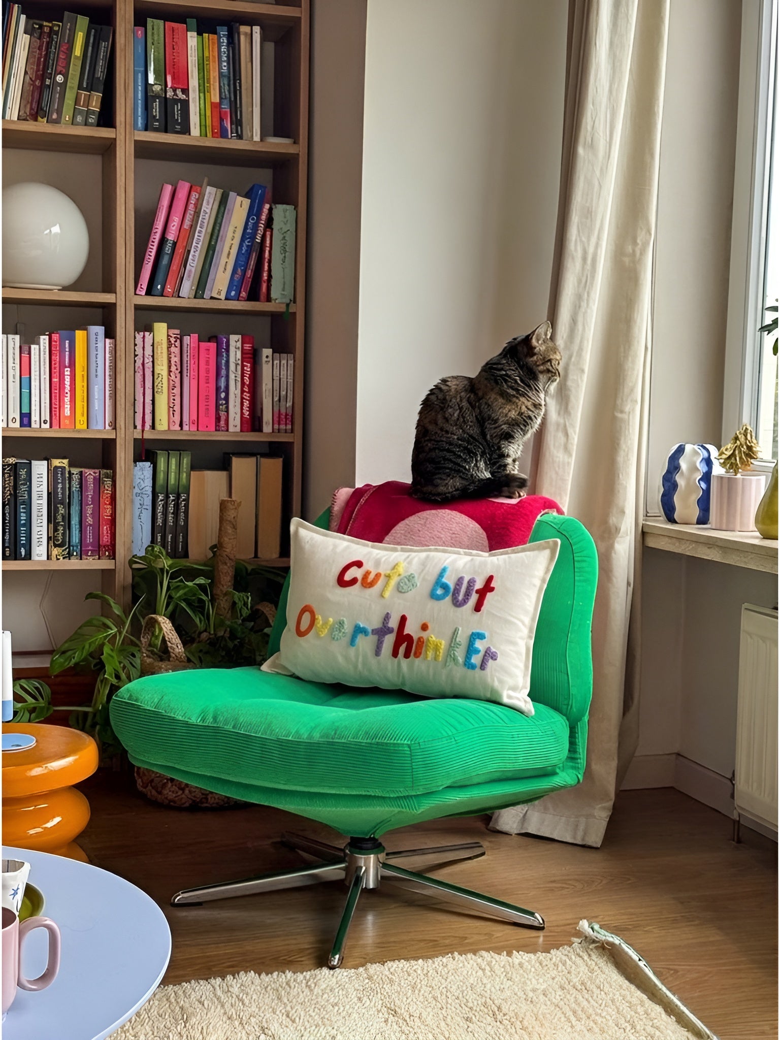 Cute but Overthinker Renkli Punch İşlemeli Kırlent Kılıfı -30x50 cm