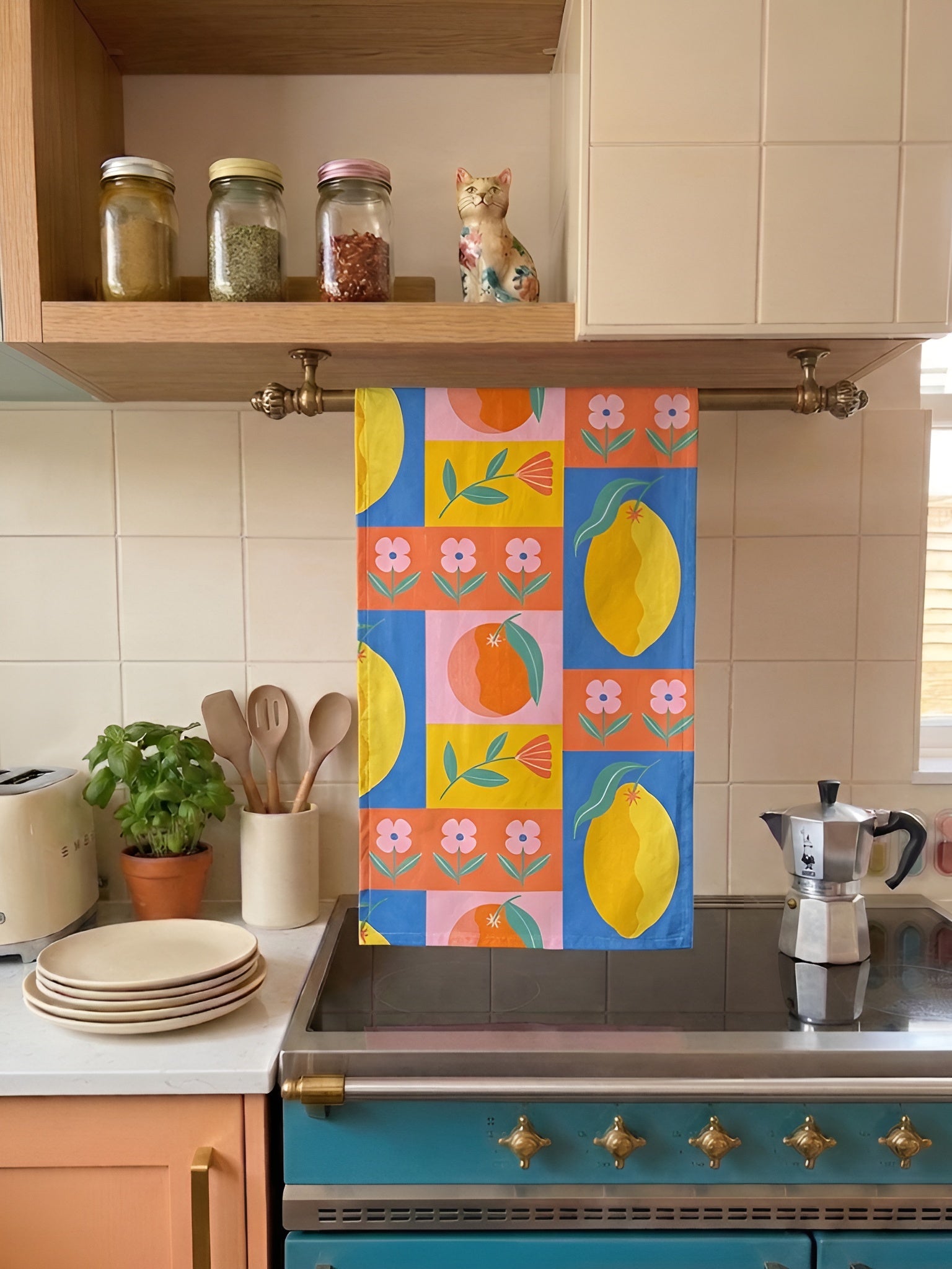 Limon - Çiçek Desenli 2li Renkli Mutfak Havlusu Seti - 30x50 cm