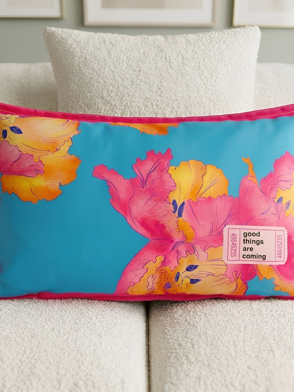 Pembe Çiçek Desenli Dekoratif Kırlent Kılıfı - 30x50 cm