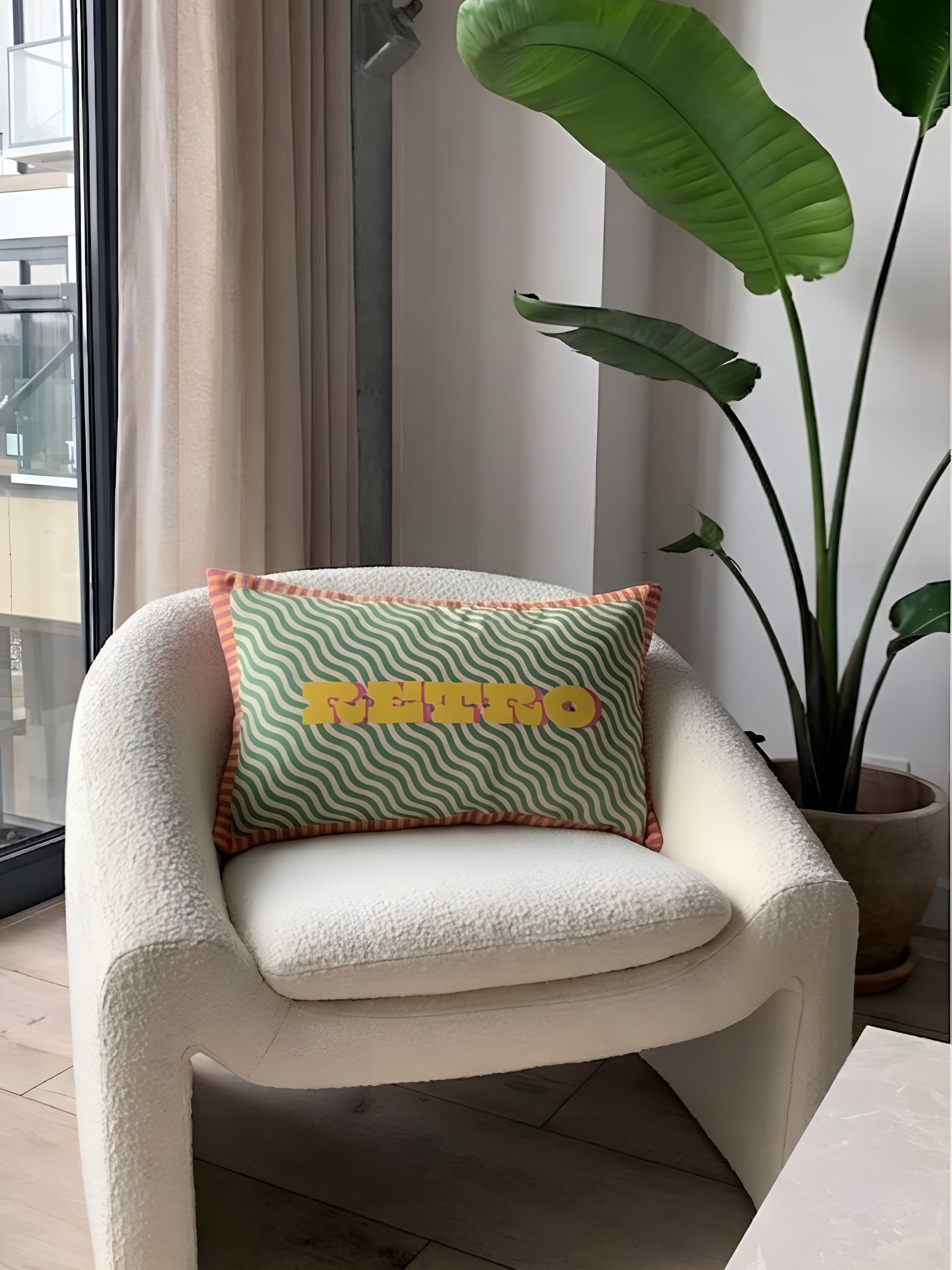 Retro Yazılı Çift Taraflı Dekoratif Süet Kırlent Kılıfı - 30x50 cm