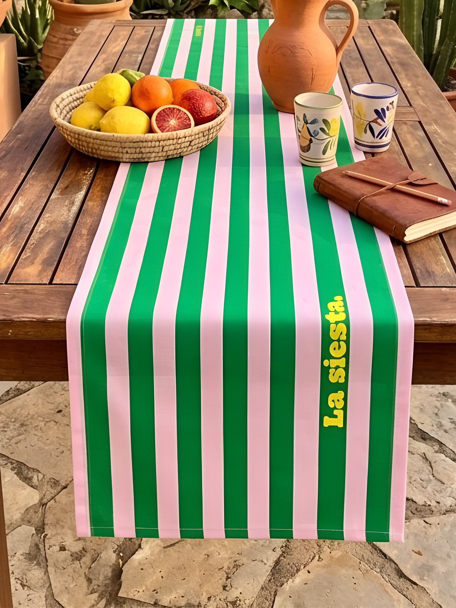 La Siesta Yazılı Çizgili Dekoratif Runner - 45x145 cm