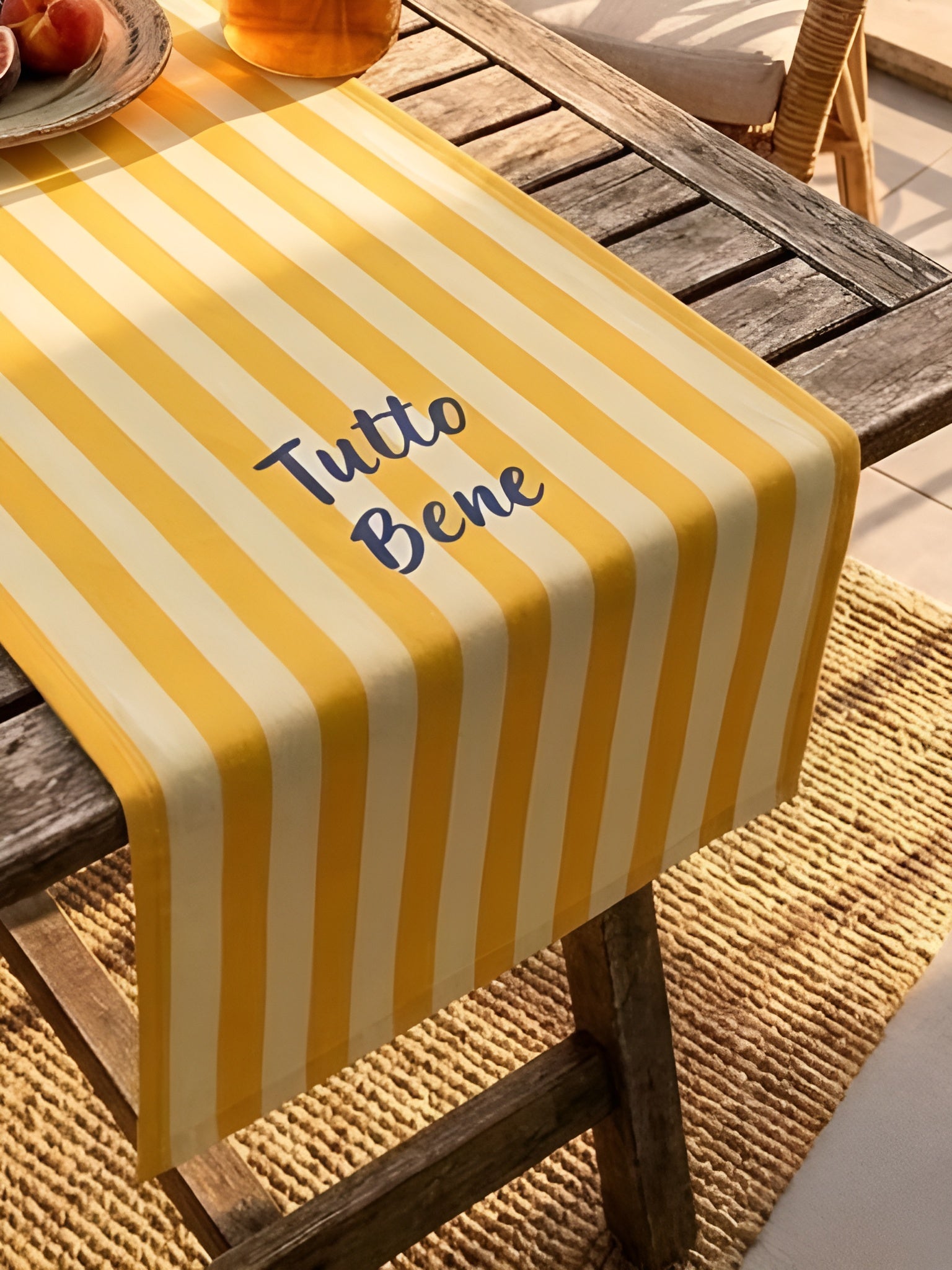 Tutto Bene Yazılı Çizgili Runner - 45x145 cm