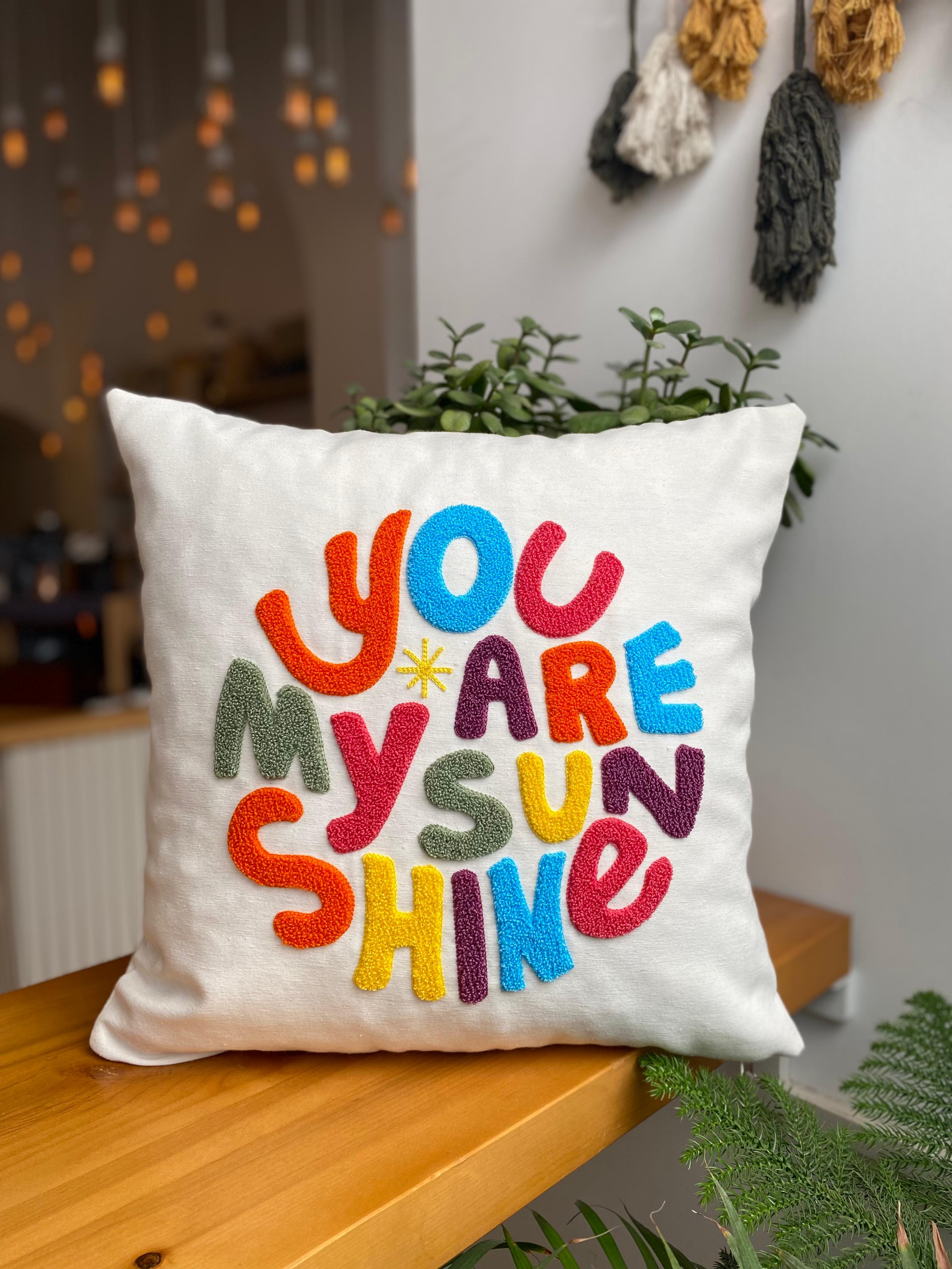 You Are My Sunshine Punch İşlemeli Kırlent Kılıfı - 43x43 cm - Çocuk Odası Kırlent Kılıfı