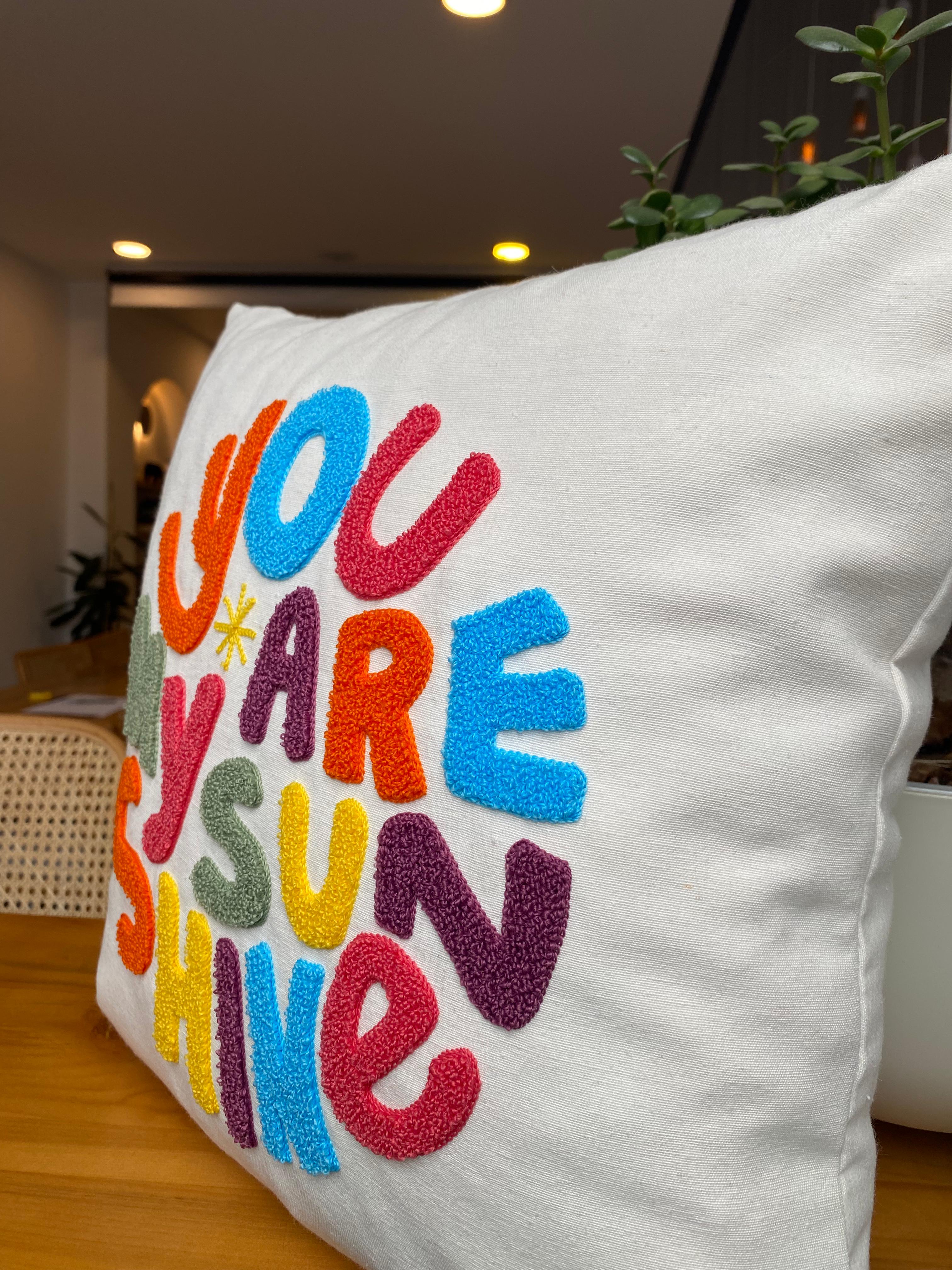 You Are My Sunshine Punch İşlemeli Kırlent Kılıfı - 43x43 cm - Çocuk Odası Kırlent Kılıfı